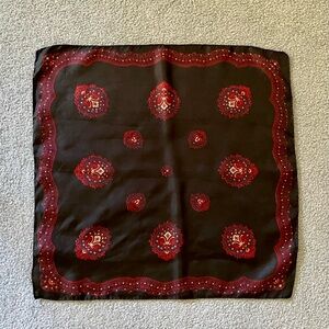 Vintage Damon Paisley Silk Scarf, Made in Italy, Square 18.5”x18.5”, Black & Red